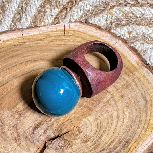Wood Shank Blue Glass Ring